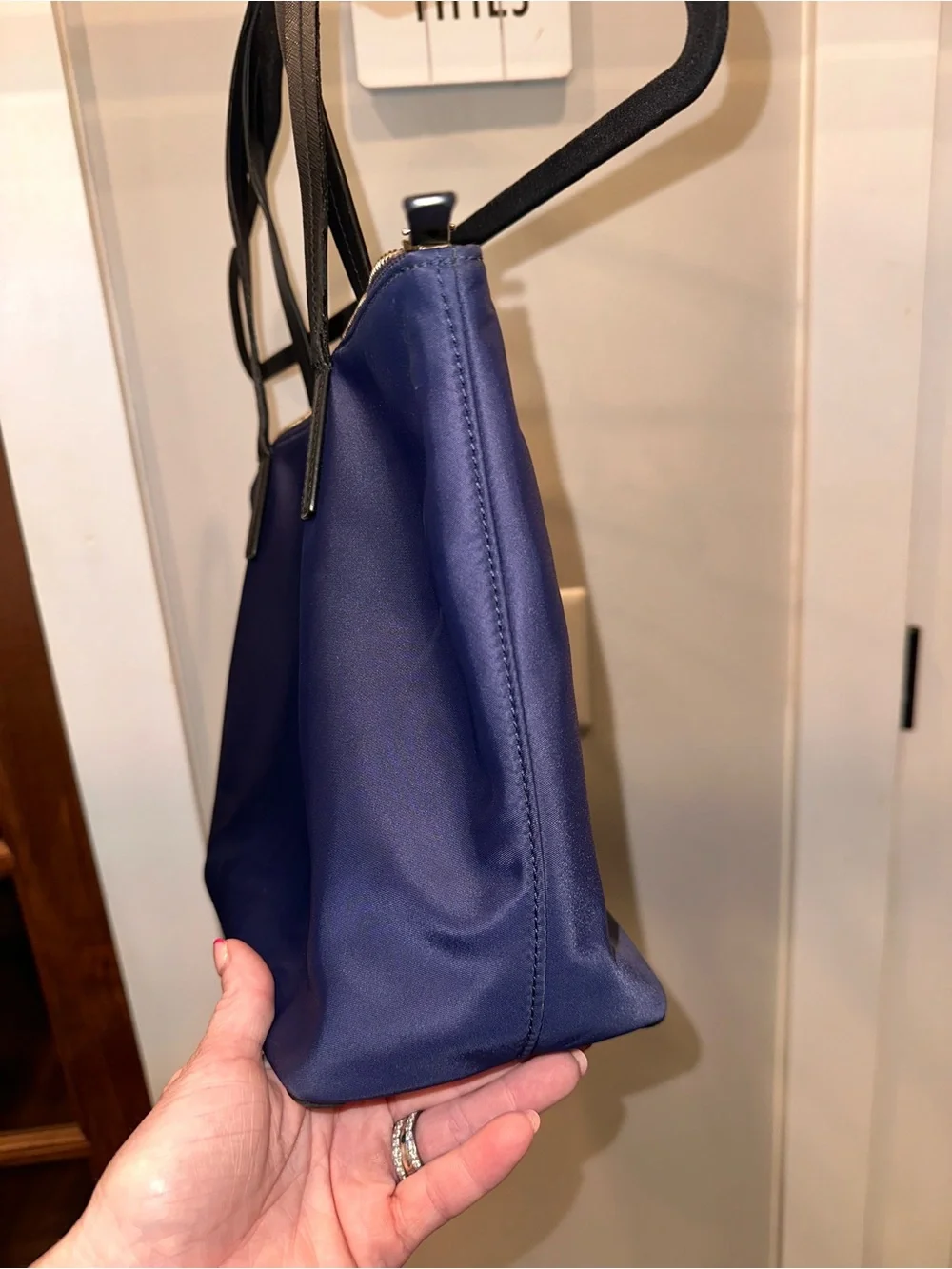 Kate Spade Navy Blue Canvas‎ Tote Bag Purse with Black Handles